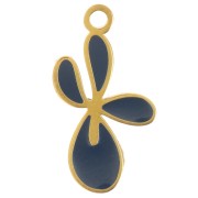 Breloque fleur de Lys 16x9 mm résine époxy - Acier inox 316L Doré - Bleu foncé