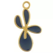 Breloque fleur de Lys 16x9 mm résine époxy - Acier inox 316L Doré - Bleu foncé