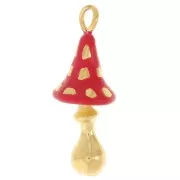 Pendentif champignon 20x7 mm avec résine époxy - Acier inox 304L Doré - Rouge