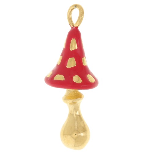 Pendentif champignon 20x7 mm avec résine époxy - Acier inox 304L Doré - Rouge