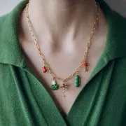 Pendentif champignon 20x7 mm avec résine époxy - Acier inox 304L Doré - Rouge