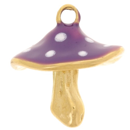 Breloque champignon 15x14 mm avec résine époxy - Acier inox 304L Doré - Prune