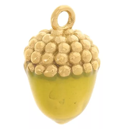 Breloque gland 12.5x7.5 mm - Resine époxy - Acier inoxydable 304L Doré - Vert