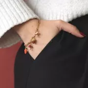 Breloque gland 12.5x7.5 mm - Resine époxy - Acier inoxydable 304L Doré - Vert