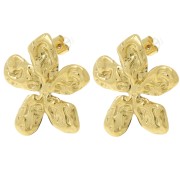 Boucles d'oreilles fleur martelées 27x29 mm - Acier inoxydable 304L Doré x2|raw }}
