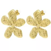 Boucles d'oreilles fleur martelées 27x29 mm - Acier inoxydable 304L Doré x2