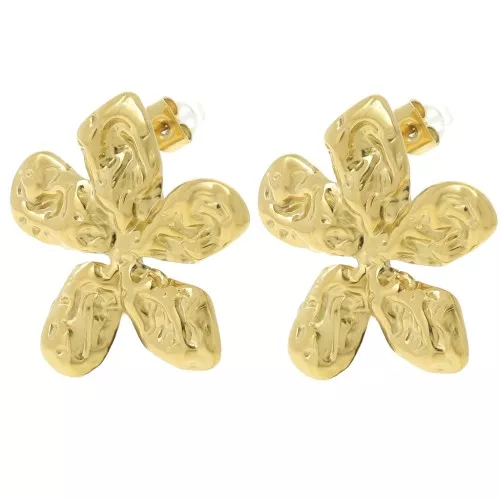 Boucles d'oreilles fleur martelées 27x29 mm - Acier inoxydable 304L Doré x2
