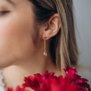 Clous d'oreilles fleur 11x7mm anneau ouvert et CZ Acier inox 304L Doré - Rose x2