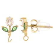 Clous d'oreilles fleur 11x7mm anneau ouvert et CZ Acier inox 304L Doré - Crystal|raw }}