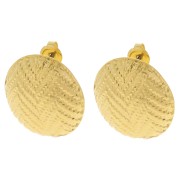 Boucles d'oreilles rondes texturées 24 mm - motif chevrons - Doré à l'or fin x2|raw }}