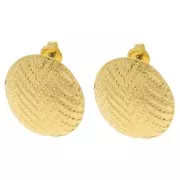 Boucles d'oreilles rondes texturées 24 mm - motif chevrons - Doré à l'or fin x2