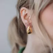 Boucles d'oreilles gouttes travaillées 26x15 mm - Doré à l'or fin x2