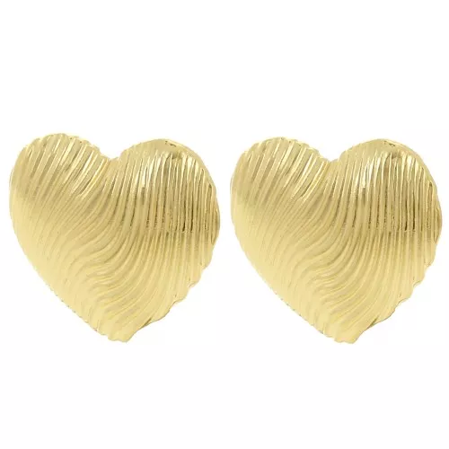 Boucles d'oreilles coeur texturés 21.5x24 mm - Doré à l'or fin x2