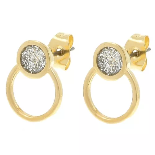 Boucles d'oreilles cercle 14x11 mm résine époxy - Doré Or fin - Pailleté Argent