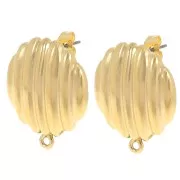 Clous d'oreilles rond strié 23 mm avec anneau fermé - Doré à l'or fin x2