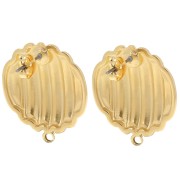 Clous d'oreilles rond strié 23 mm avec anneau fermé - Doré à l'or fin x2