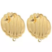Clous d'oreilles rond strié 23 mm avec anneau fermé - Doré à l'or fin x2