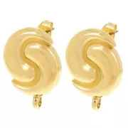 Clous d'oreilles Ying et Yang 17 mm avec anneau fermé - Doré à l'or fin x2