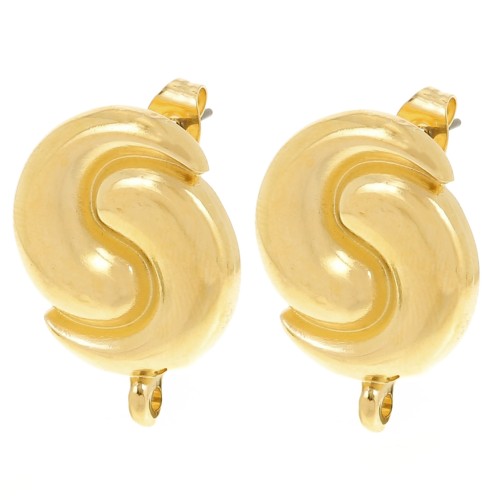 Clous d'oreilles Ying et Yang 17 mm avec anneau fermé - Doré à l'or fin x2