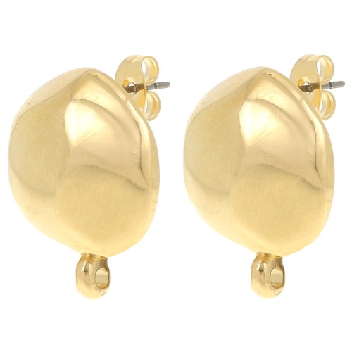 Clous d'oreilles rond irrégulier martelé 18 mm anneau fermé - Doré à l'or fin x2