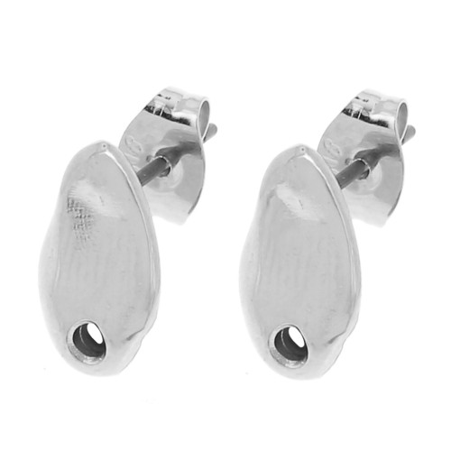 Clous d'oreilles goutte irrégulière martelés 11x6 mm - Placage Argent fin x2