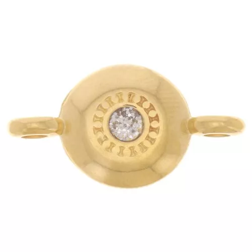 Intercalaire rond avec résine époxy 17.5x9 mm Doré à l'or fin - Pailleté Argenté