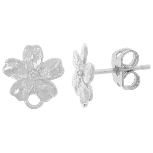 Clous d'oreilles fleur 11x9 mm avec anneau fermé - Argent 925 x2