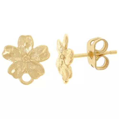 Clous d'oreilles fleur 11x9 mm avec anneau fermé - Argent 925 Doré à l'or fin x2