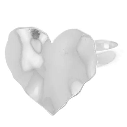 Bague coeur martelé réglable - Taille 48 à 54 - Argent 925 x1