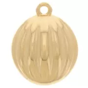 Pendentif rond bombé strié 16 mm - Doré à l'or fin x1