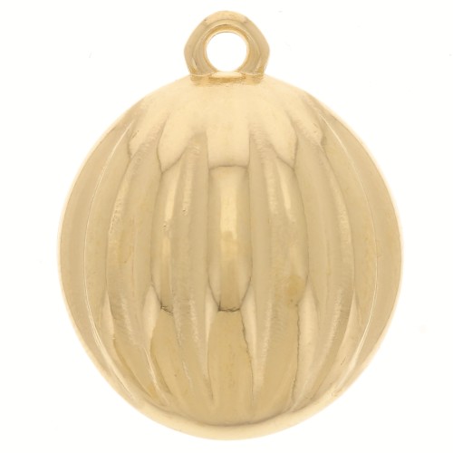 Pendentif rond bombé strié 16 mm - Doré à l'or fin x1