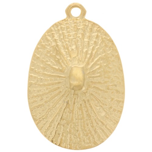 Pendentif ovale bombé texturé 24x16 mm - Doré à l'or fin x1