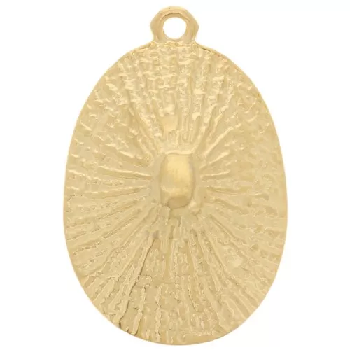 Pendentif ovale bombé texturé 24x16 mm - Doré à l'or fin x1
