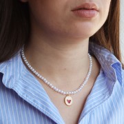 Pendentif ovale 19x14 mm - motif fraise - Doré à l'or fin - Blanc - Rouge x1