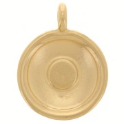 Breloque rond 13.5 mm avec résine époxy - Doré à l'or fin - Pailleté Argenté x1