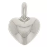 Breloque coeur bombé 13x10 mm - Placage Argent fin x1