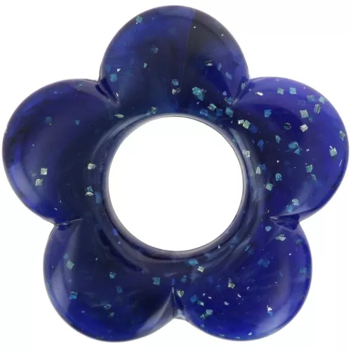 Pendentif fleur 21 mm en résine opaque - Marbré Bleu foncé pailleté x1