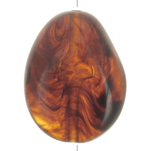Perle plate irrégulière 22x17 mm en résine translucide - Ambre marbré x1