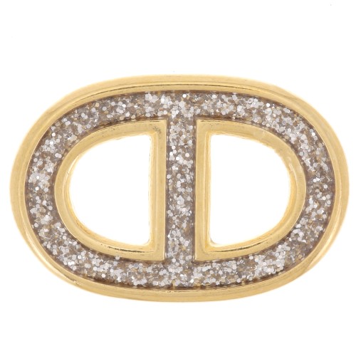 Intercalaire maille marine 19.5x13 mm résine époxy - Doré Or fin - Gris pailleté