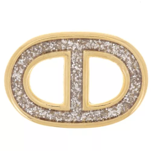 Intercalaire maille marine 19.5x13 mm résine époxy - Doré Or fin - Gris pailleté