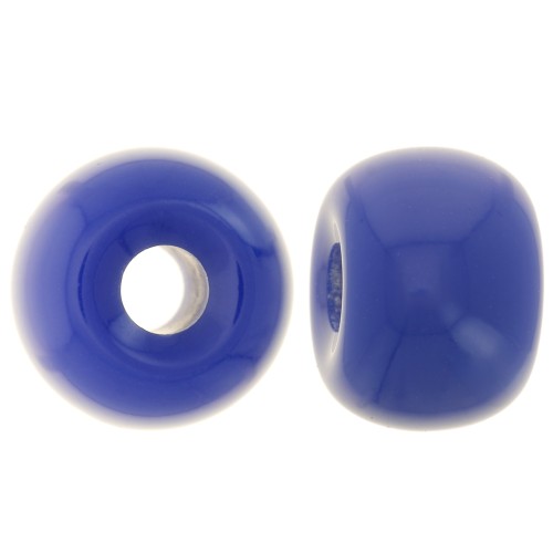Perles rondelles gros trous 13x9 mm en résine opaque - Bleu dur x8