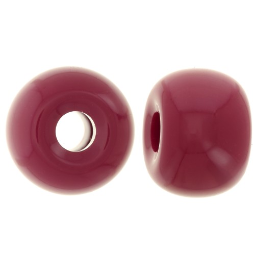 Perles rondelles gros trous 13x9 mm en résine opaque - Rouge carmin x8
