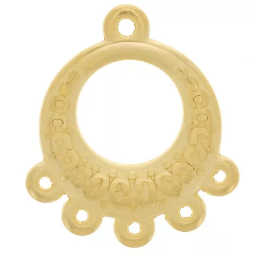 Pendentif chandelier rond 16 mm avec 5 anneaux - Doré à l'or fin x1