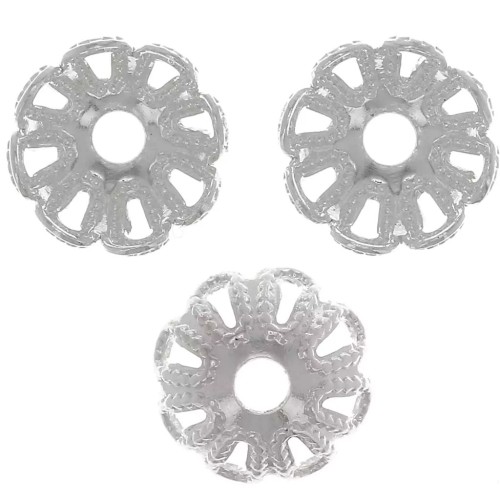 Coupelles filigranées 6 mm - effet fleur - Argenté x20