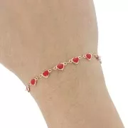 Chaîne maille Fantaisie coeur et résine époxy 5 mm - Doré - Rouge x50cm