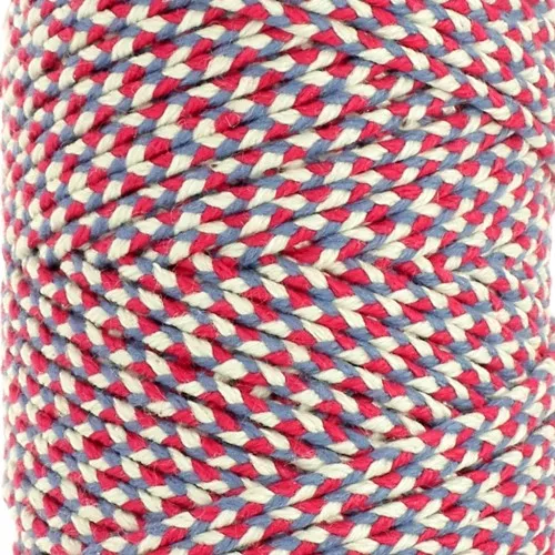 Cordon en coton tressé 2.5 mm - fabrication Française - Tricolore x1m
