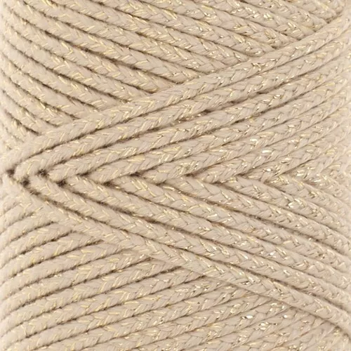 Cordon en coton tressé 2.5 mm - fabrication Française - Beige - Doré x1m