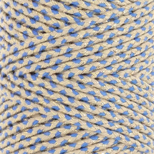 Cordon en coton tressé 2.5 mm - fabrication Française - Beige - Bleu - Doré x1m