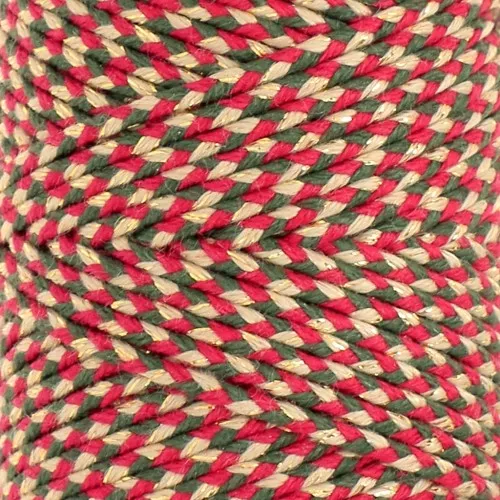 Cordon en coton tressé 2.5 mm - fabrication Française - Rouge - Vert - Doré x1m