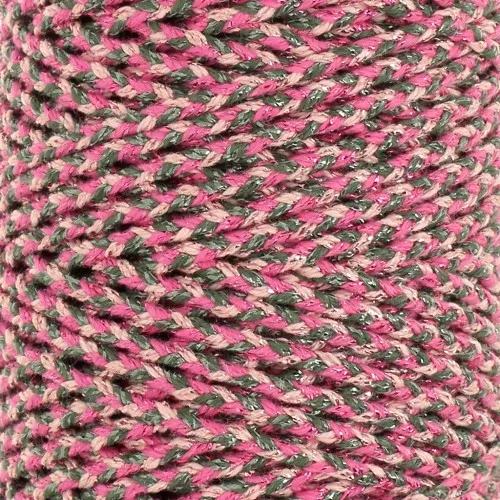 Cordon en coton tressé 3 mm - fabrication Française - Multi rose - Gris x1m